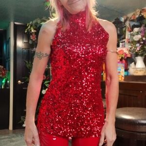 Sparkling Red Sequin Top